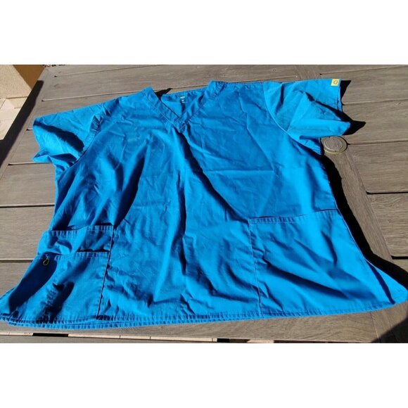 WonderWink Women's Plus-Size Wonderwork  Scrub Top Turquoise 4XL Duel Pockets - Picture 1 of 8